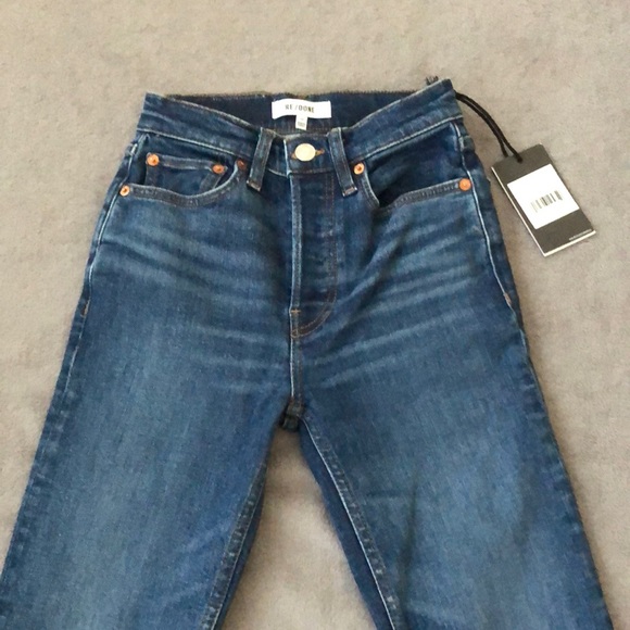 Re/Done 90s Extra Stretch High Rise Ankle Crop Royal Fade 23 - Picture 3 of 15